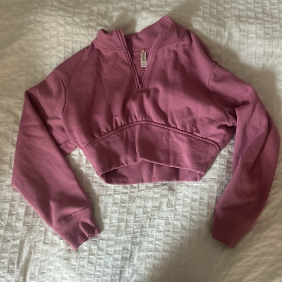 La Hearts Sweaters - La Hearts Mauve Cropped Quarter-Zip Sweatshirt